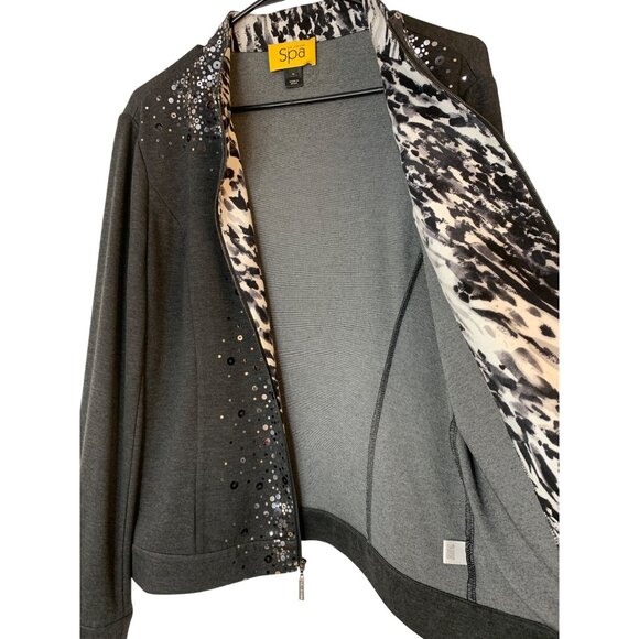 St John Spa Gray Full Zip Cardigan Sweatshirt Jacket Sequin Bling Sz M RD10166 - Picture 6 of 11